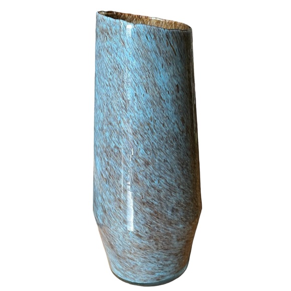 Large West Elm Hand Blown Heavy Nemo Glass Vase In Blue & Bronze 15" - Picture 7 of 16